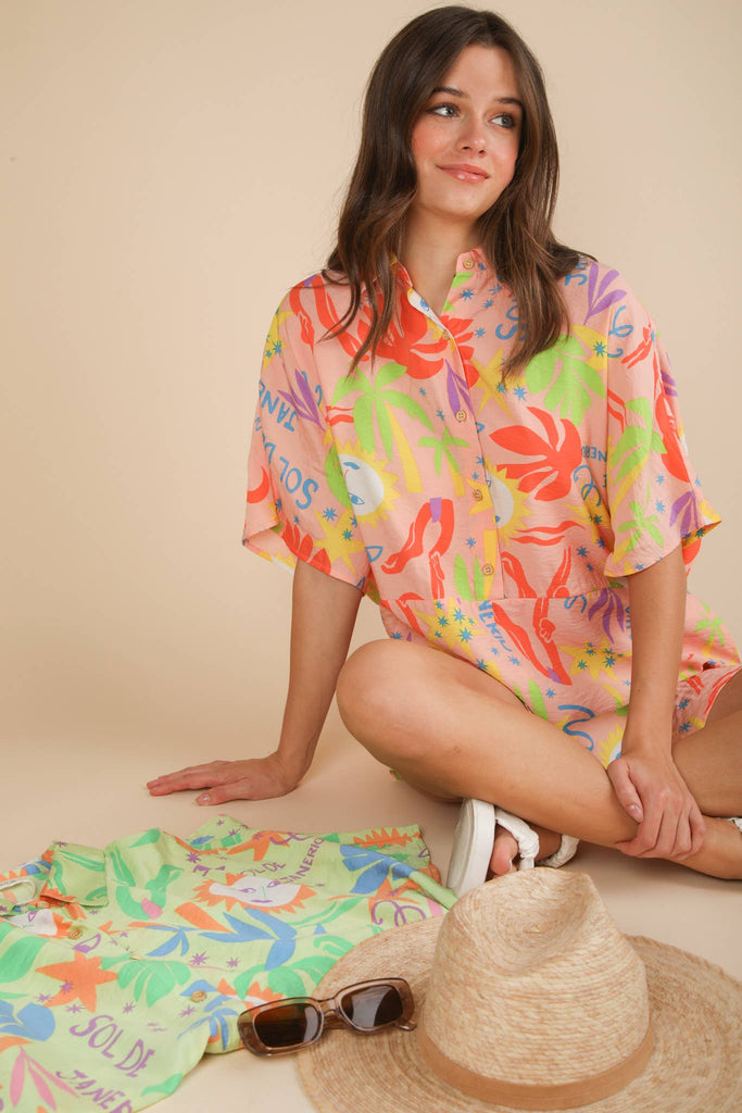 Oversized Tropical Printed Romper
