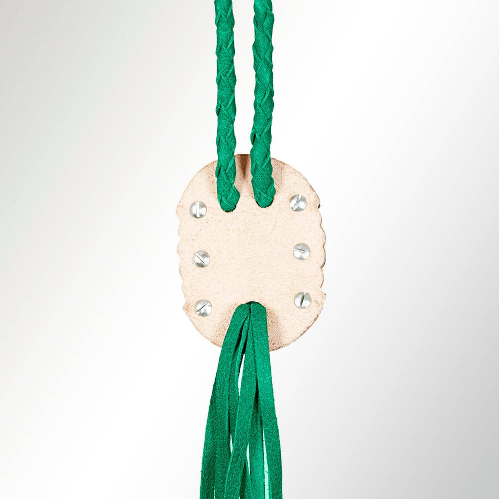 Braided Genuine Leather Teal Bolo Necklace - Large