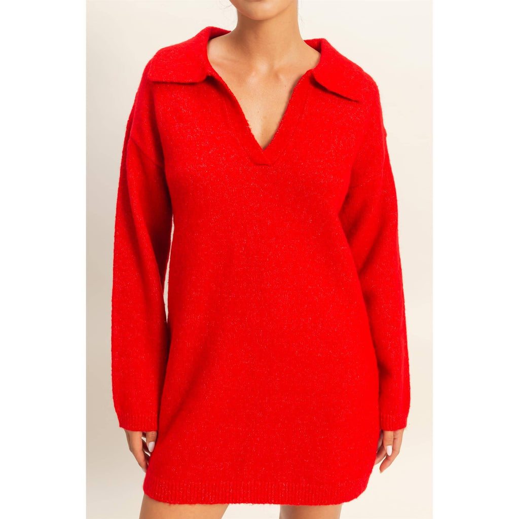 Red Polo Long Sleeve Sweater Dress