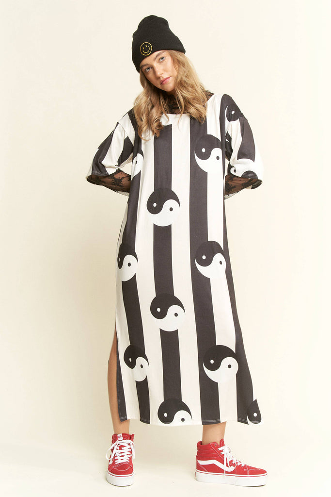 YIN YANG RIBBED KNIT MIDI DRESS