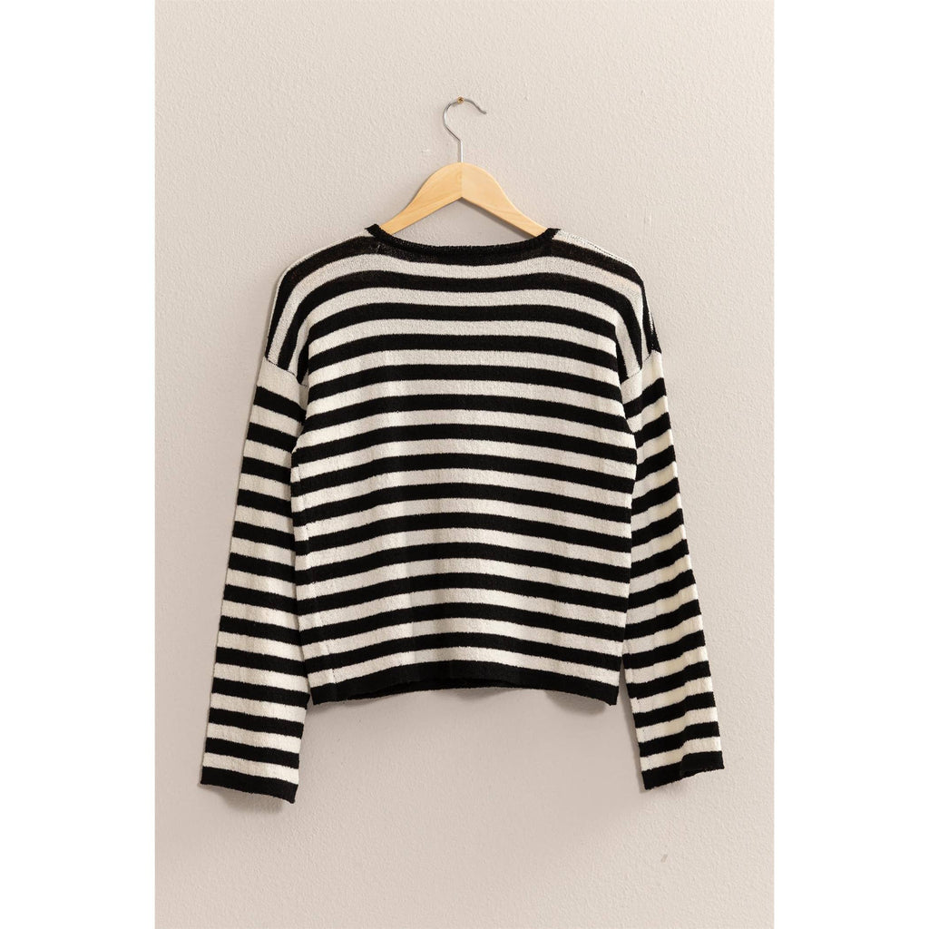 Black & White Striped Knit Crewneck