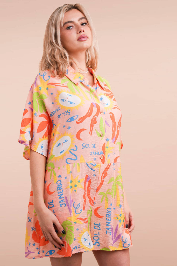 Oversized Tropical Printed Romper