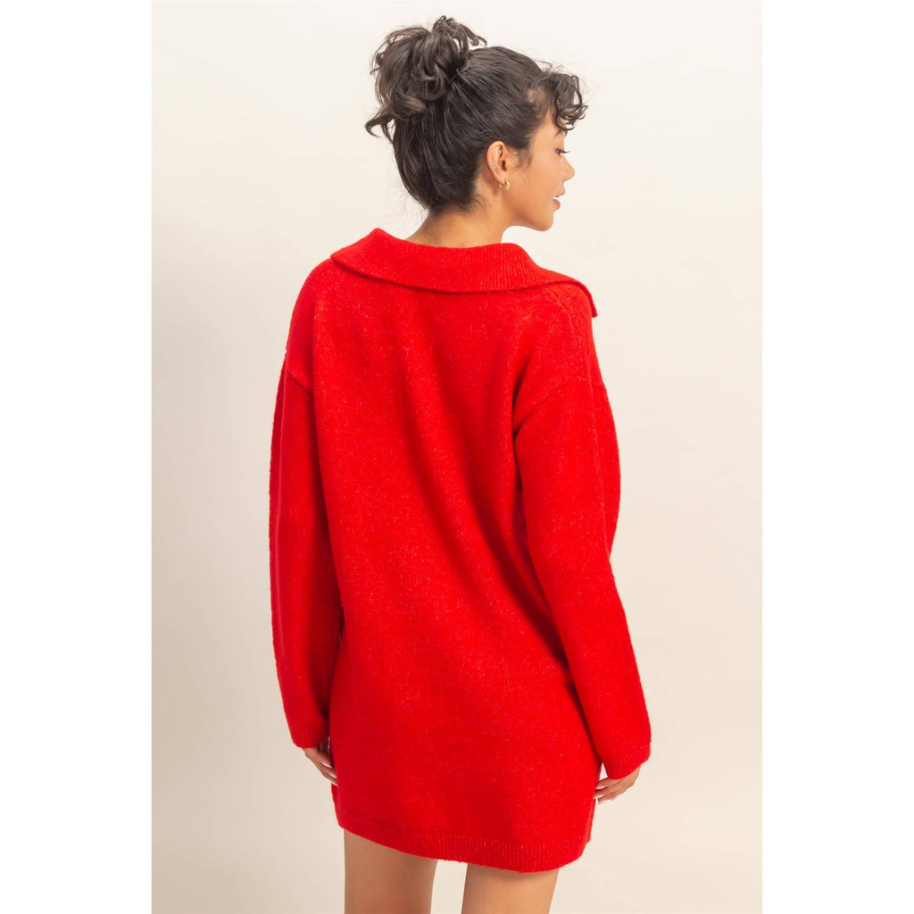 Red Polo Long Sleeve Sweater Dress